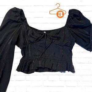 Black Milkmaid Blouse, Size S, Off-the-shoulder, Cropped